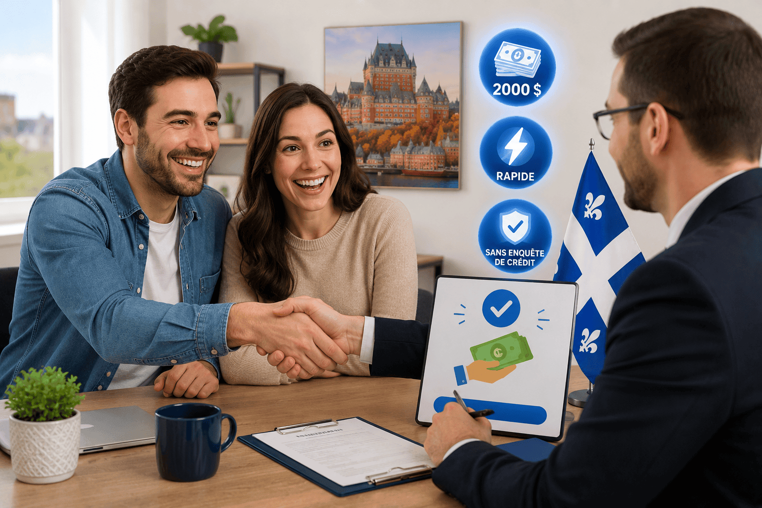 Couple obtenant un prêt 2000 $ au Québec